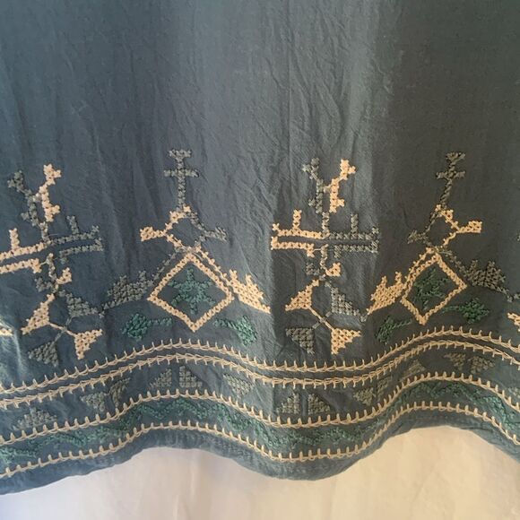 Boho Dress Anthropologie Monoreno Blue Embroidered Tunic Women's Medium Hippie - Picture 7 of 7